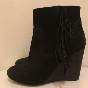 Abound Black Suede Ankle Boots with Fringe